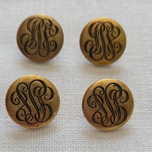 Antique Victorian Edwardian Bridgerton Gold-Plated Brass Monogrammed Button Set